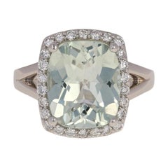 5.25 Carat Prasiolite and Diamond Ring, 18 Karat White Gold Halo 5.25 Carat Prasiolite and Diamond Ring, 18 Karat White Gold Halo