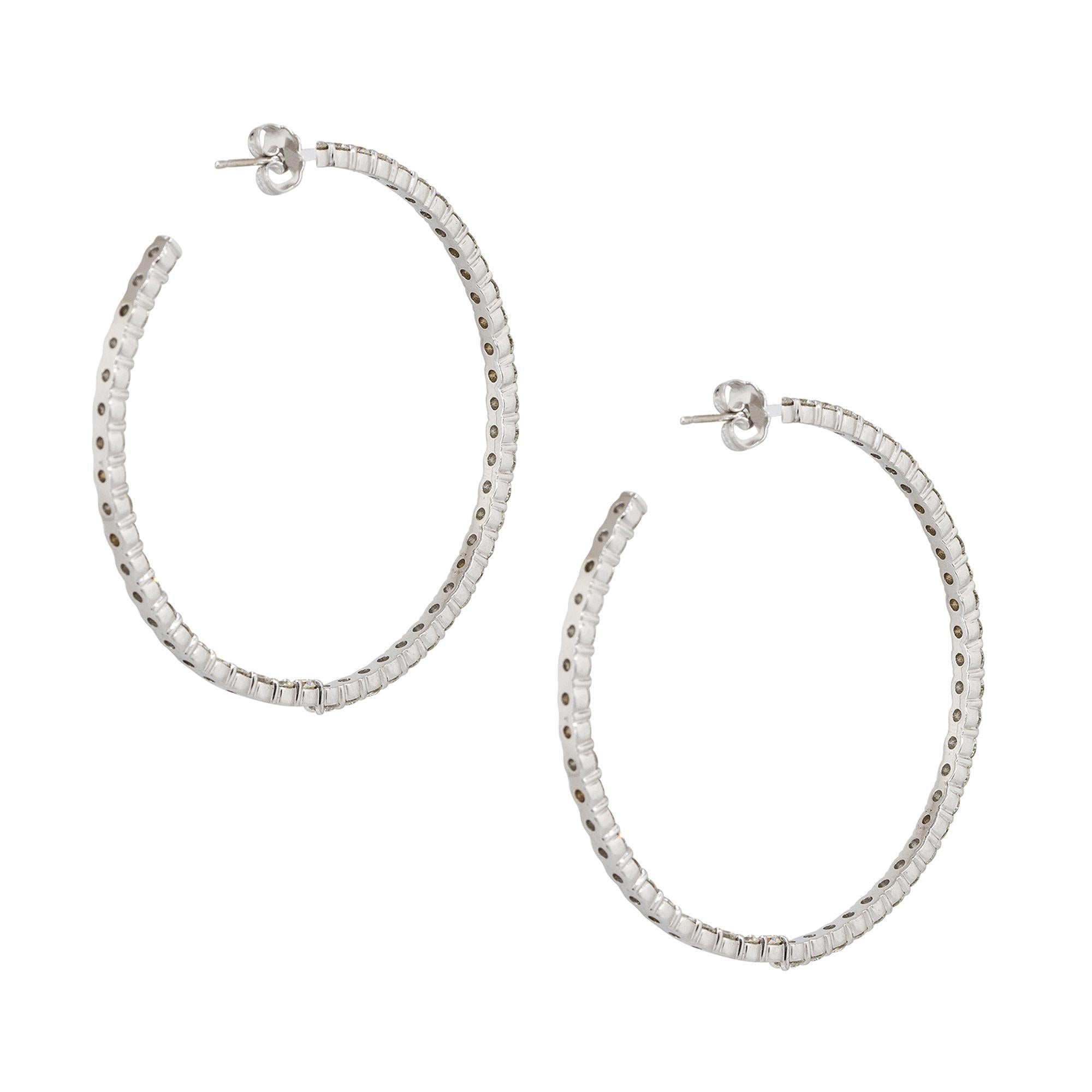 5.25 Carat Round Diamond Inside Out Hoop Earrings 14 Karat in Stock In Excellent Condition For Sale In Boca Raton, FL