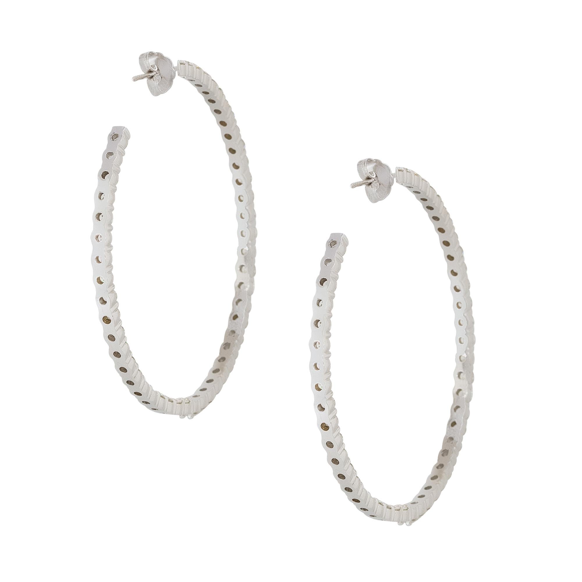 Women's 5.25 Carat Round Diamond Inside Out Hoop Earrings 14 Karat in Stock For Sale