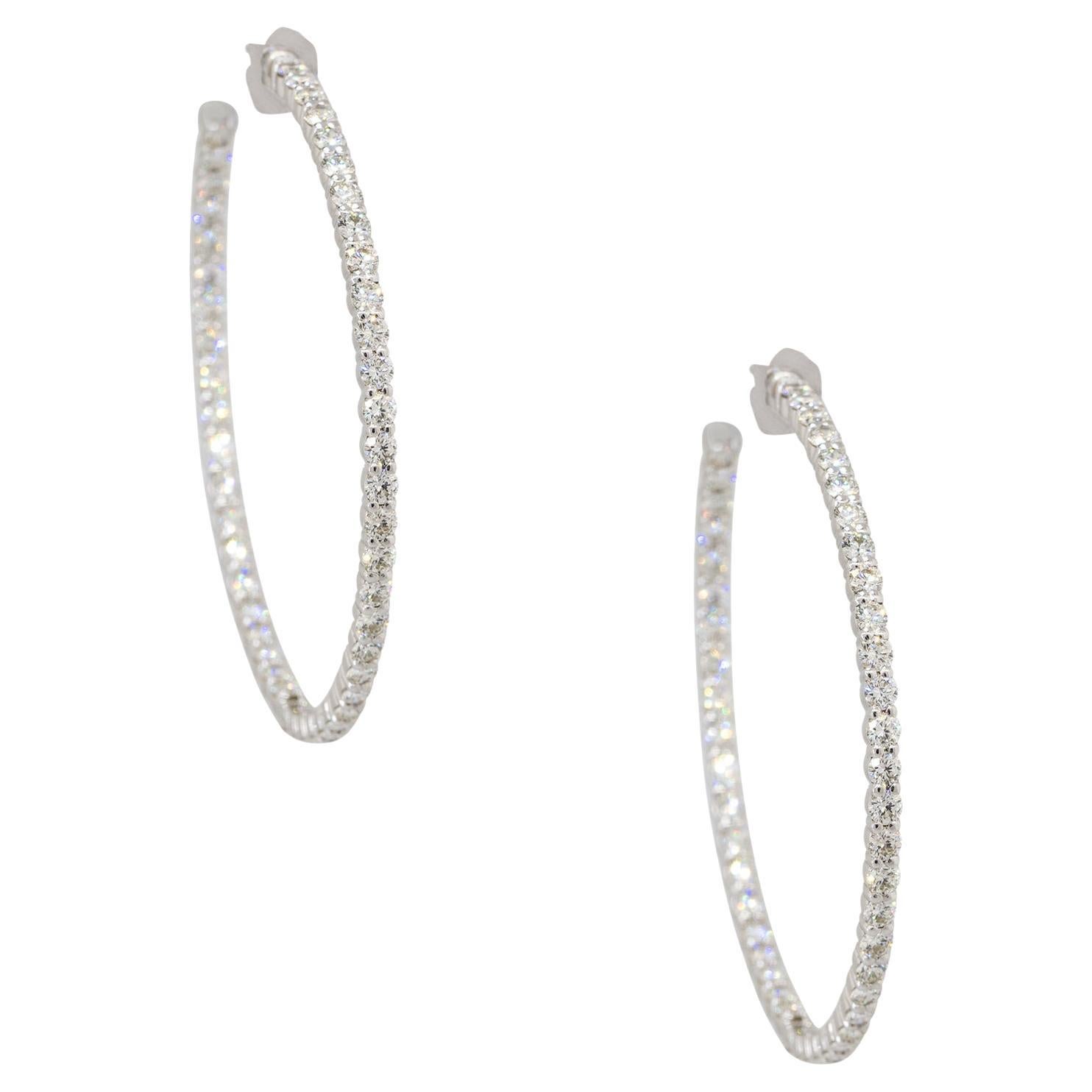 5.25 Carat Round Diamond Inside Out Hoop Earrings 14 Karat in Stock For Sale