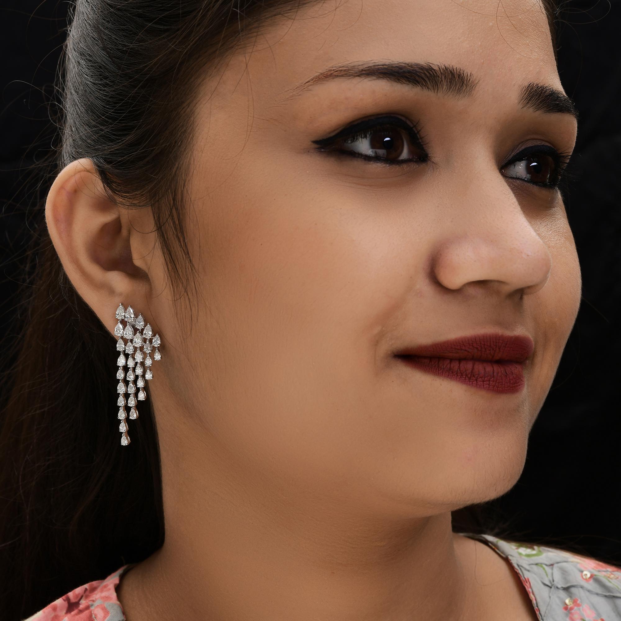 Modern 5.25 Carat SI Clarity HI Color Pear Shape Diamond Earrings 18 Karat White Gold For Sale