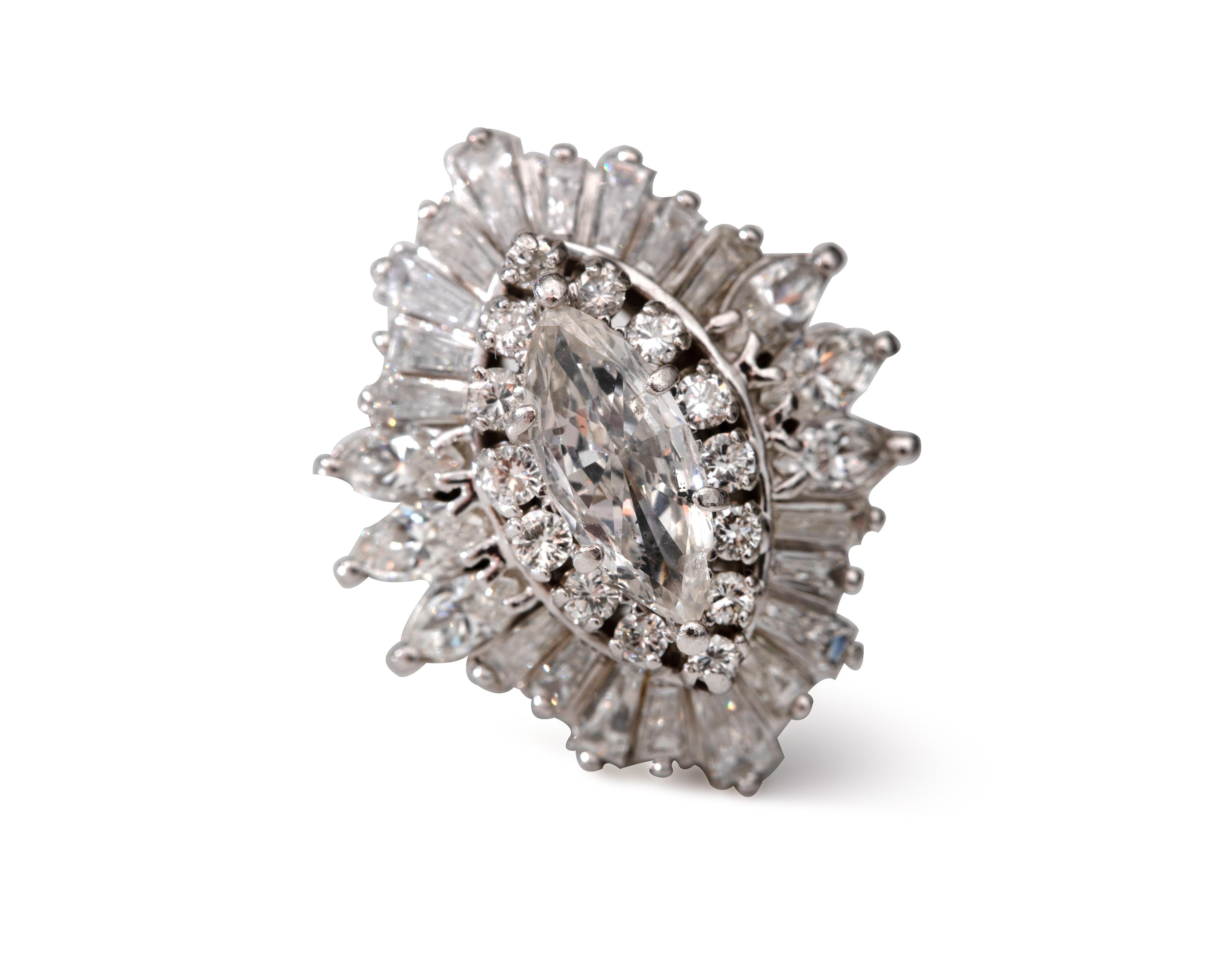 5.25 Carat Total Marquise and Baguette Diamond Platinum Ring In Excellent Condition In Atlanta, GA