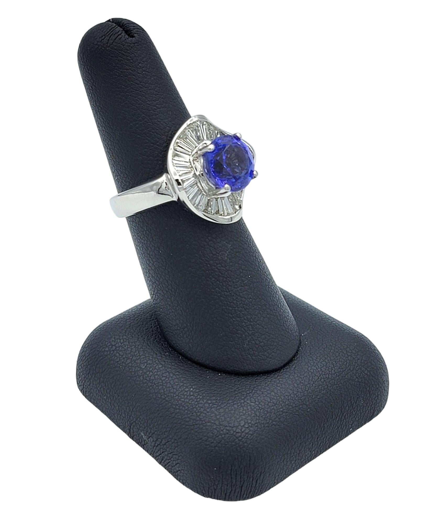 5.25 Carat Total Round Tanzanite and Baguette Diamond 18K Gold Cocktail Ring  For Sale 4