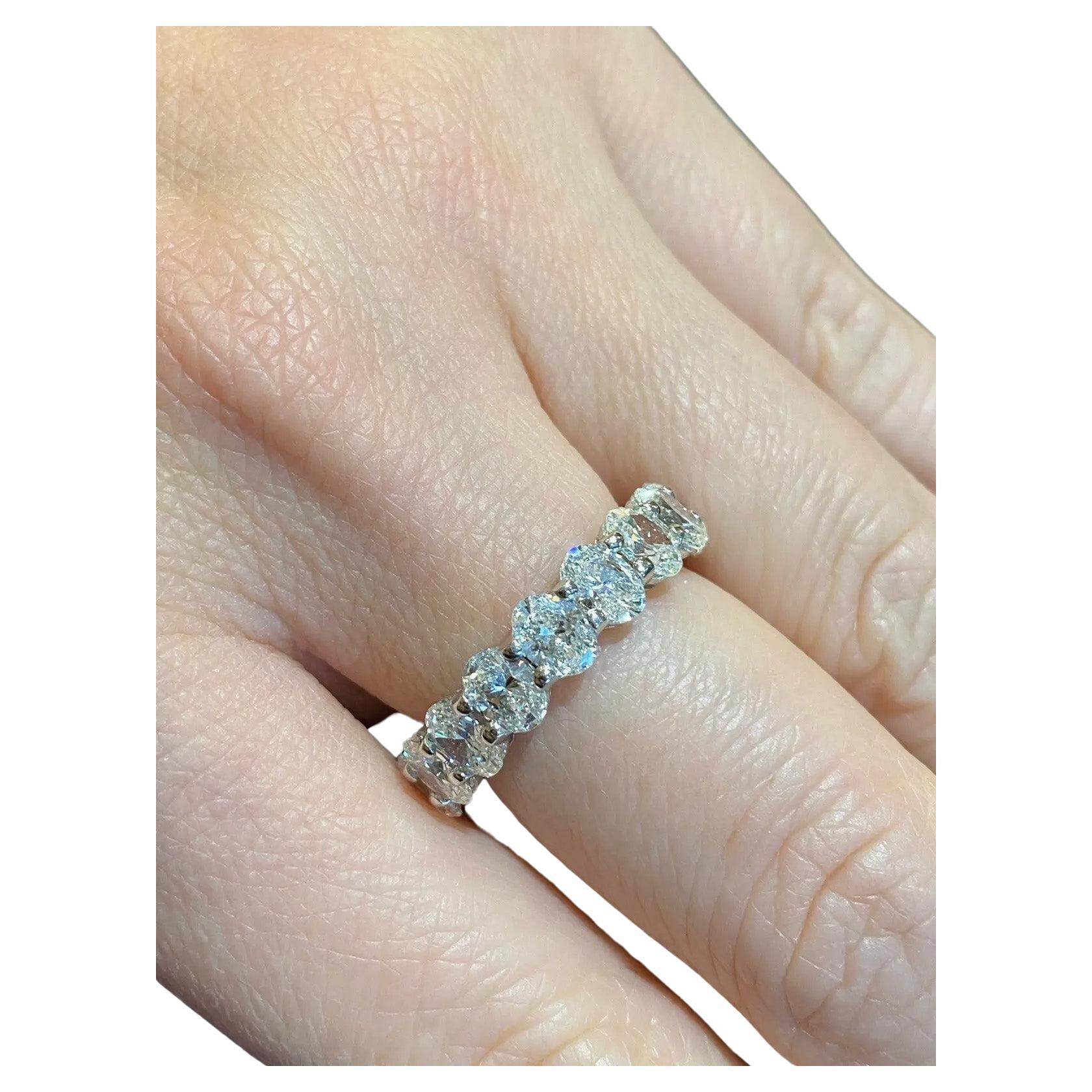 5.25 Carat Total Weight Oval Diamond Eternity Band Ring in Platinum For Sale