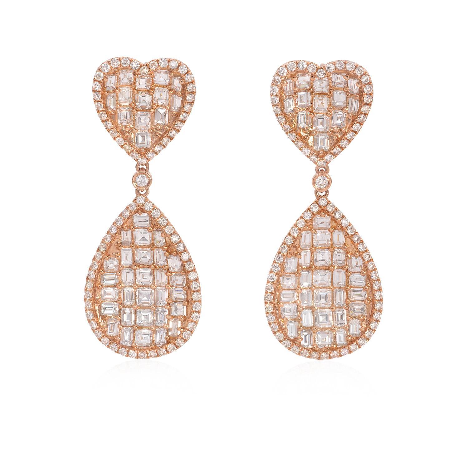 Orecchini a cuore e a goccia con diamante da 5,25 carati VS1 in oro rosa 18 carati In condizioni Nuovo in vendita a New York, NY