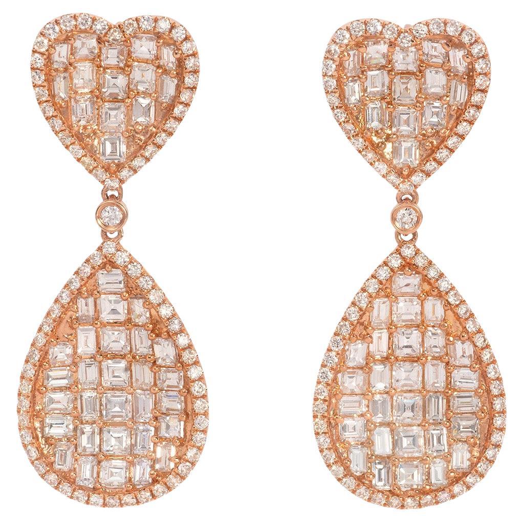 5.25 Carat VS1 Diamond Heart and Drop Earrings in 18K Rose Gold