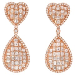 Orecchini a cuore e a goccia con diamante da 5,25 carati VS1 in oro rosa 18 carati