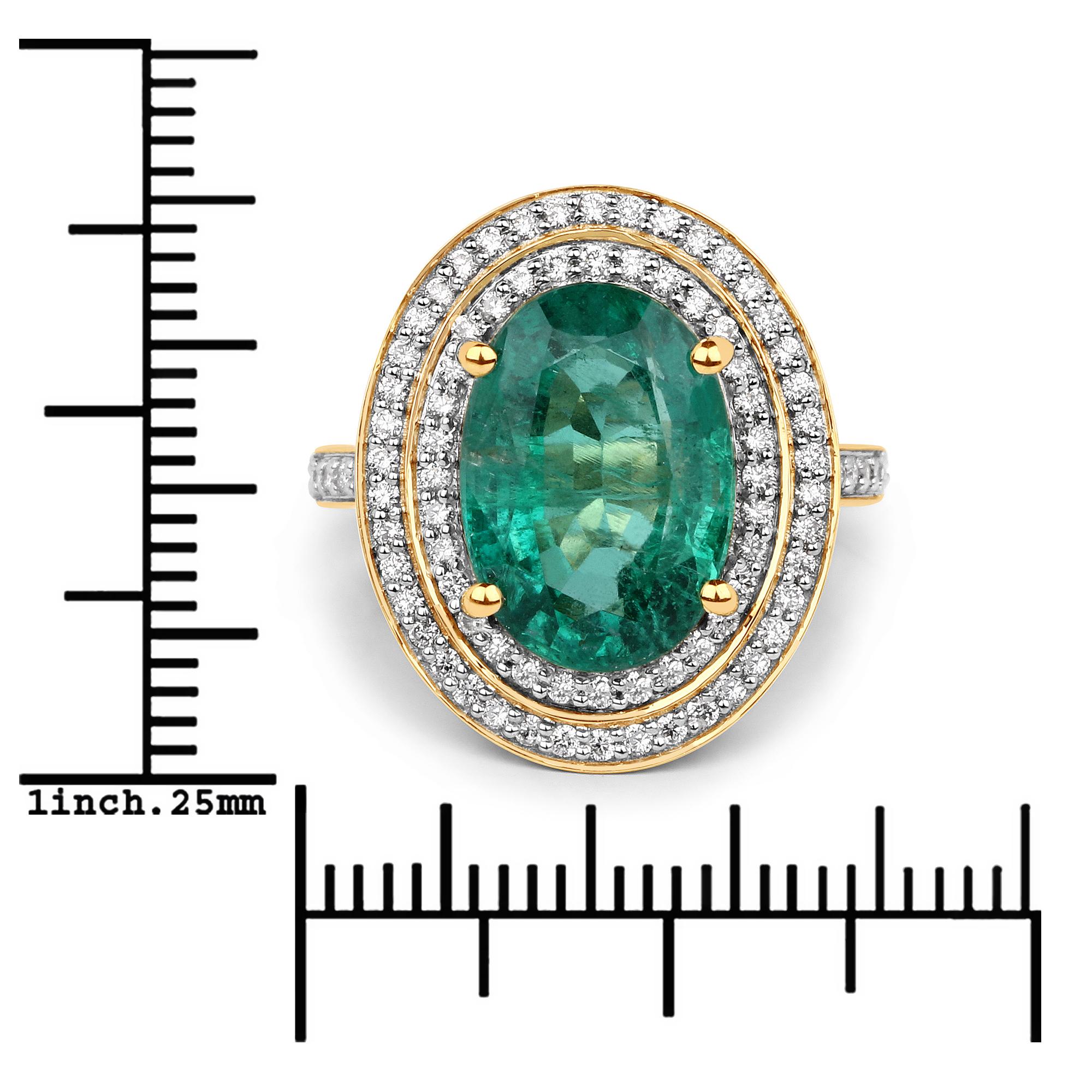 Oval Cut 5.25 Carat Zambian Emerald and Diamond 18 Karat Yellow Gold Cocktail Ring For Sale