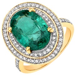 5.25 Carat Zambian Emerald and Diamond 18 Karat Yellow Gold Cocktail Ring