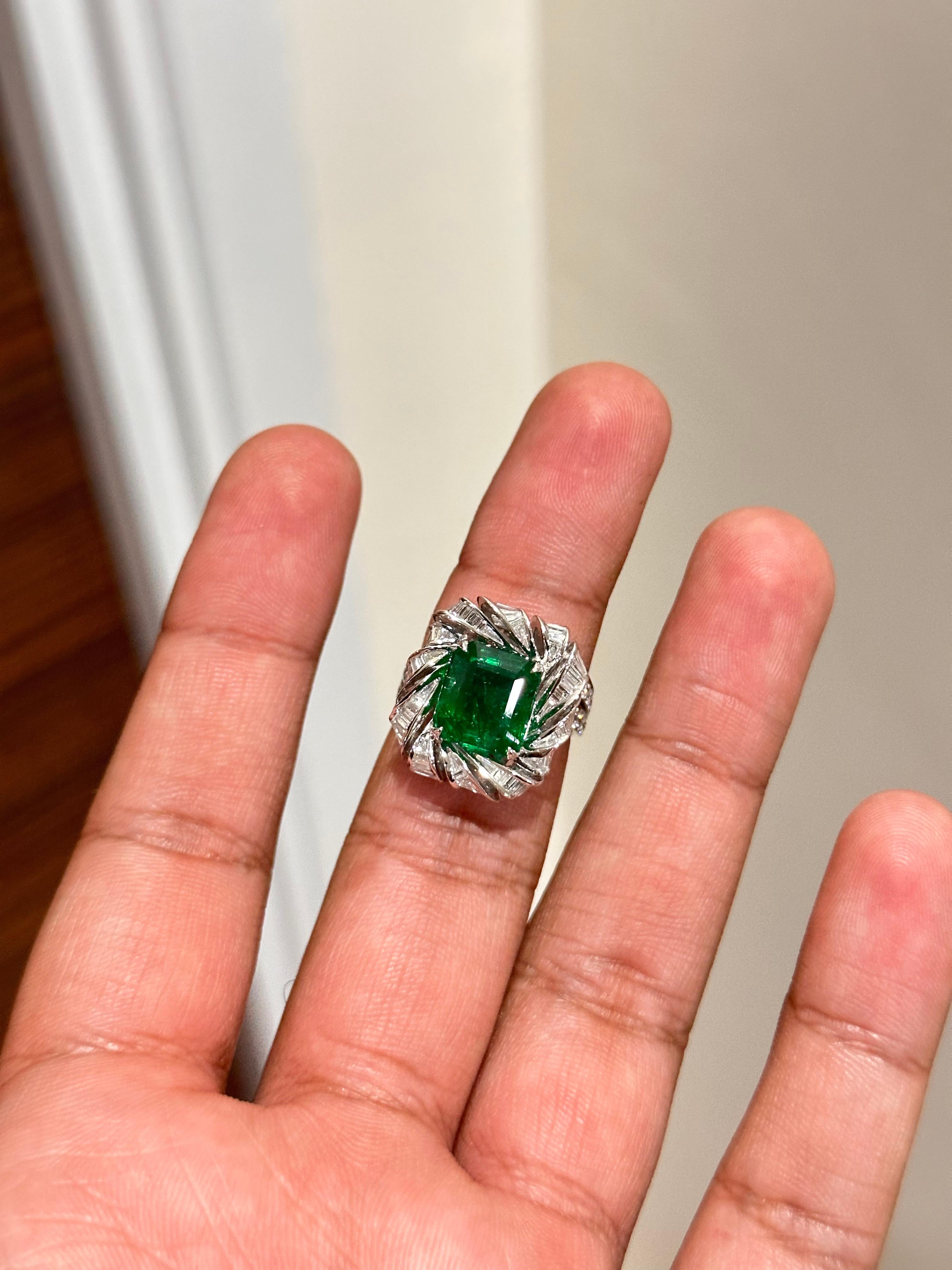 Emerald Cut 5.25 Carat Zambian Emerald Cocktail Ring For Sale