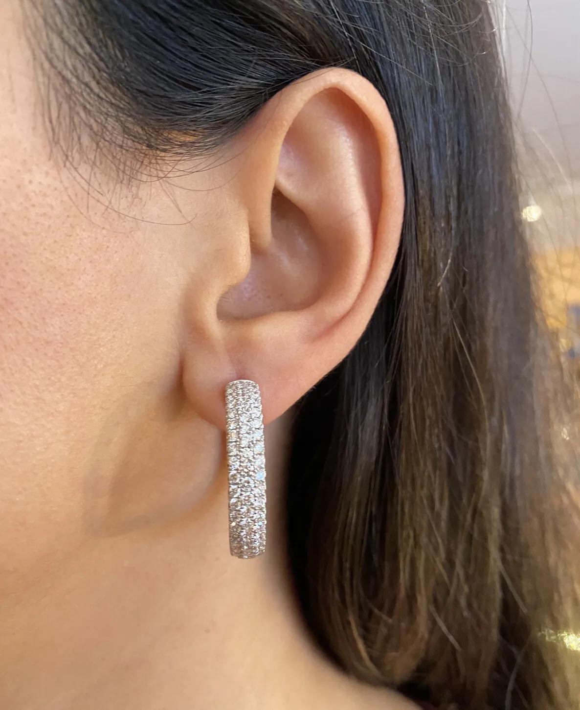 Round Cut 5.25 Carats Inside Out Round Pavé Diamond Large Hoop Earrings in 18k White Gold