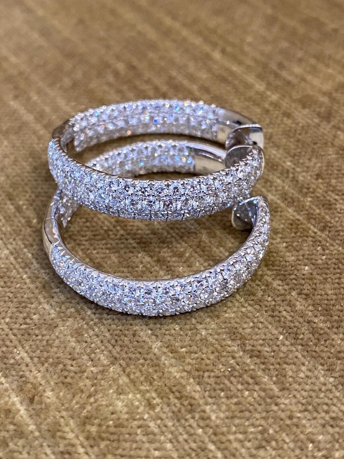 5.25 Carats Inside Out Round Pavé Diamond Large Hoop Earrings in 18k White Gold In Excellent Condition In La Jolla, CA