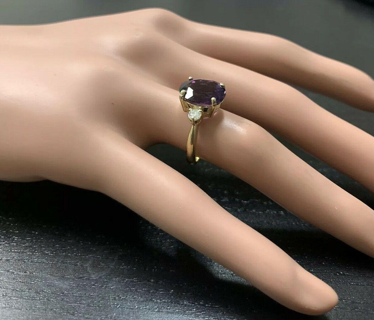 5.24 Carat Natural Impressive Amethyst and Diamond 14 Karat Yellow Gold Ring For Sale 2