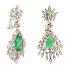 5.25 Carats Zambian Emerald 3.8 Carats Diamond 14 Karat Gold Drop Earrings