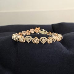 5.25 Cts Round Brilliant Cut F/VS1 Diamonds Heart Shape Tennis Bracelet 14K Gold