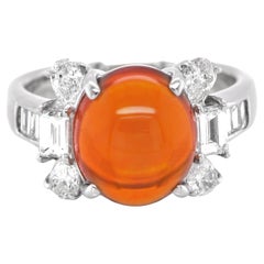 5254 Carat Natural Mexican Fire Opal and Diamond Ring Set in Platinum