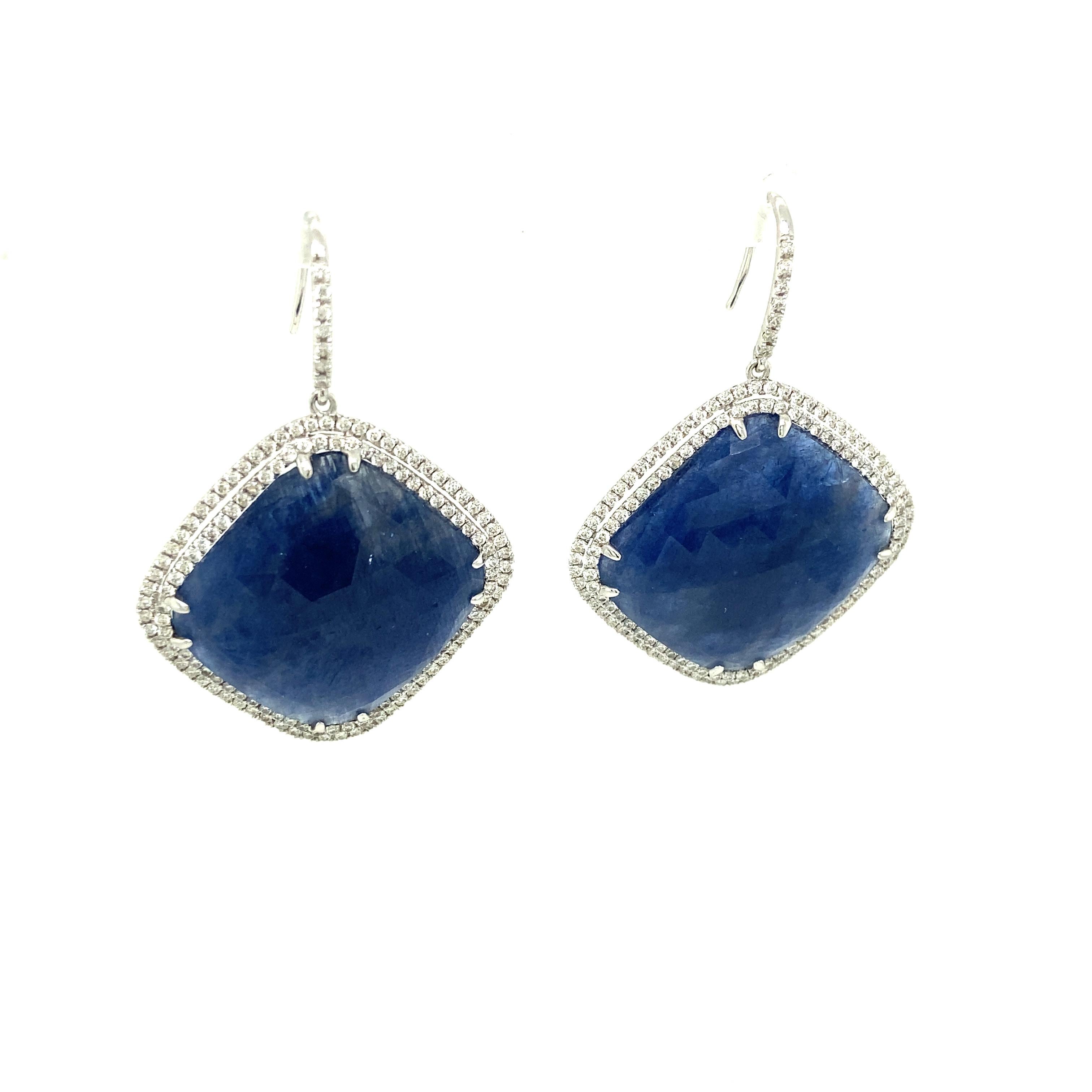 Contemporary 52.55 Carat GRS Certified Unheated Burmese Blue Sapphire and Diamond Earrings For Sale