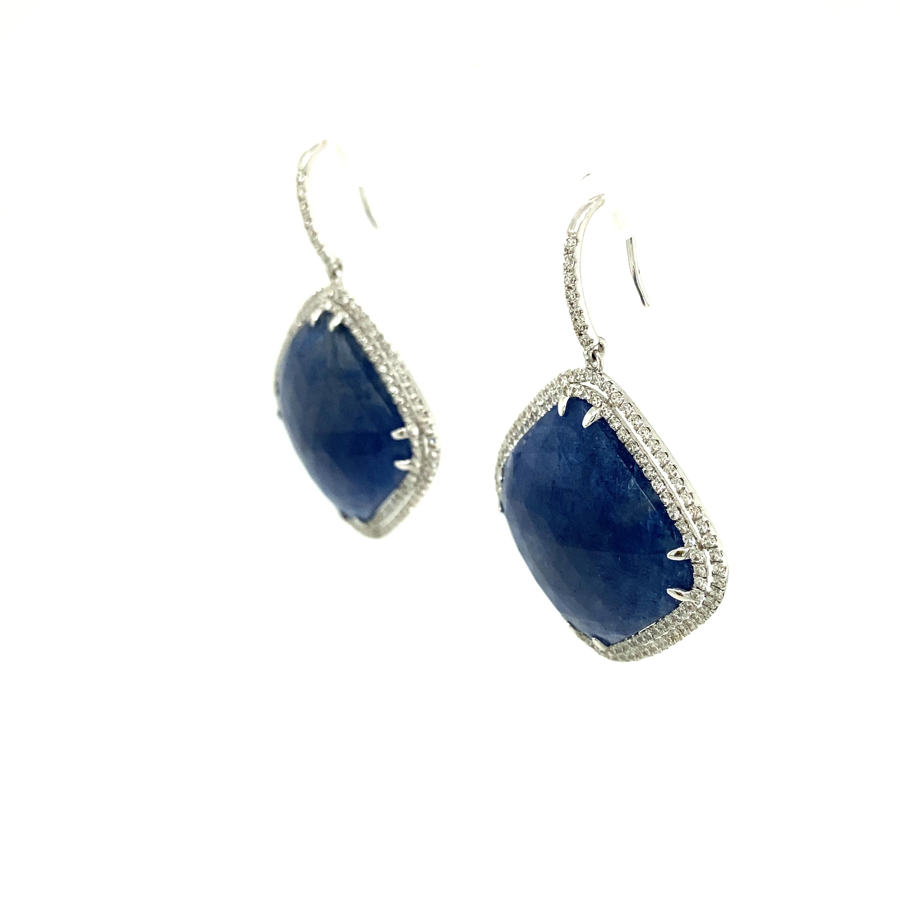 Women's or Men's 52.55 Carat GRS Certified Unheated Burmese Blue Sapphire and Diamond Earrings For Sale
