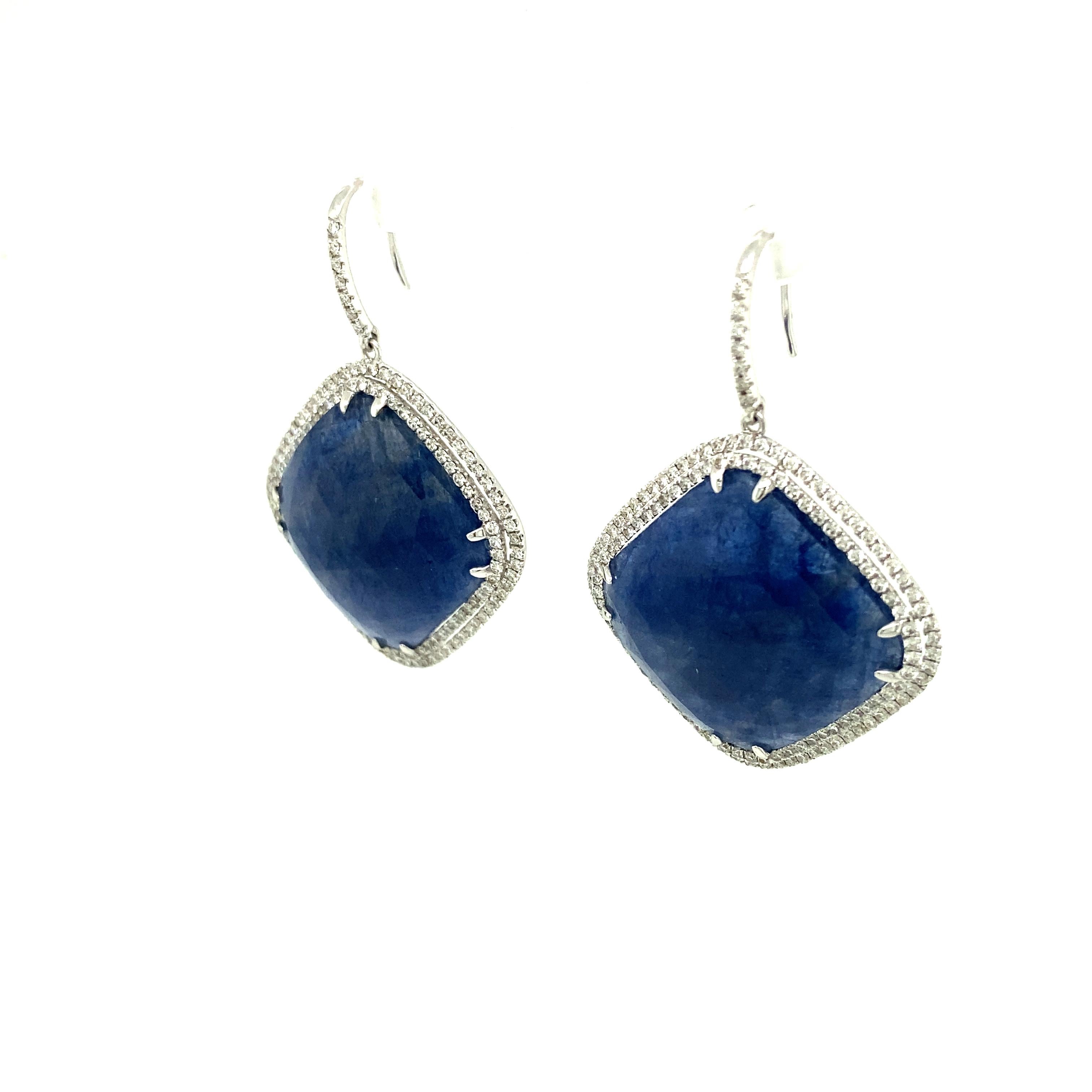52.55 Carat GRS Certified Unheated Burmese Blue Sapphire and Diamond Earrings For Sale 1