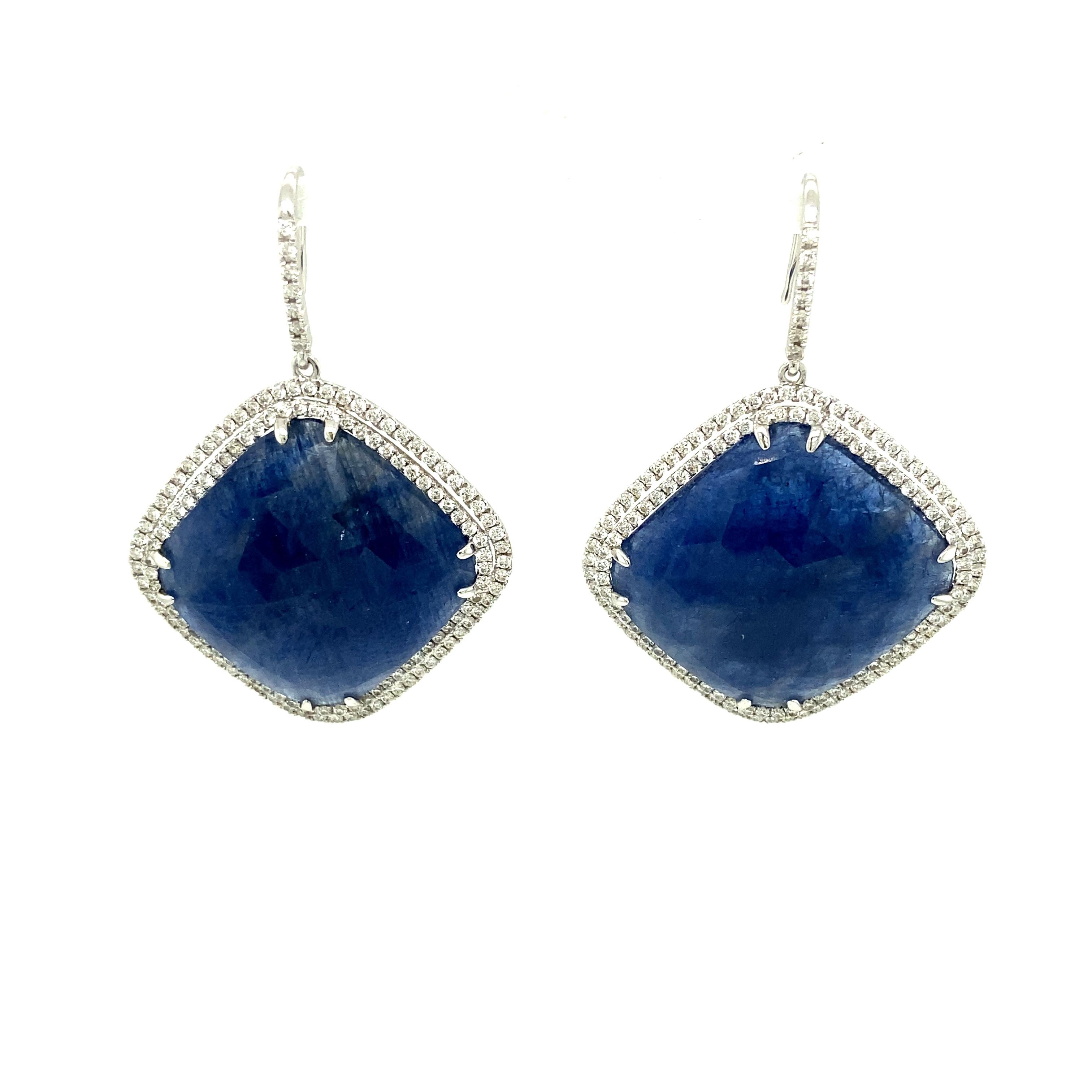 52.55 Carat GRS Certified Unheated Burmese Blue Sapphire and Diamond Earrings For Sale 2