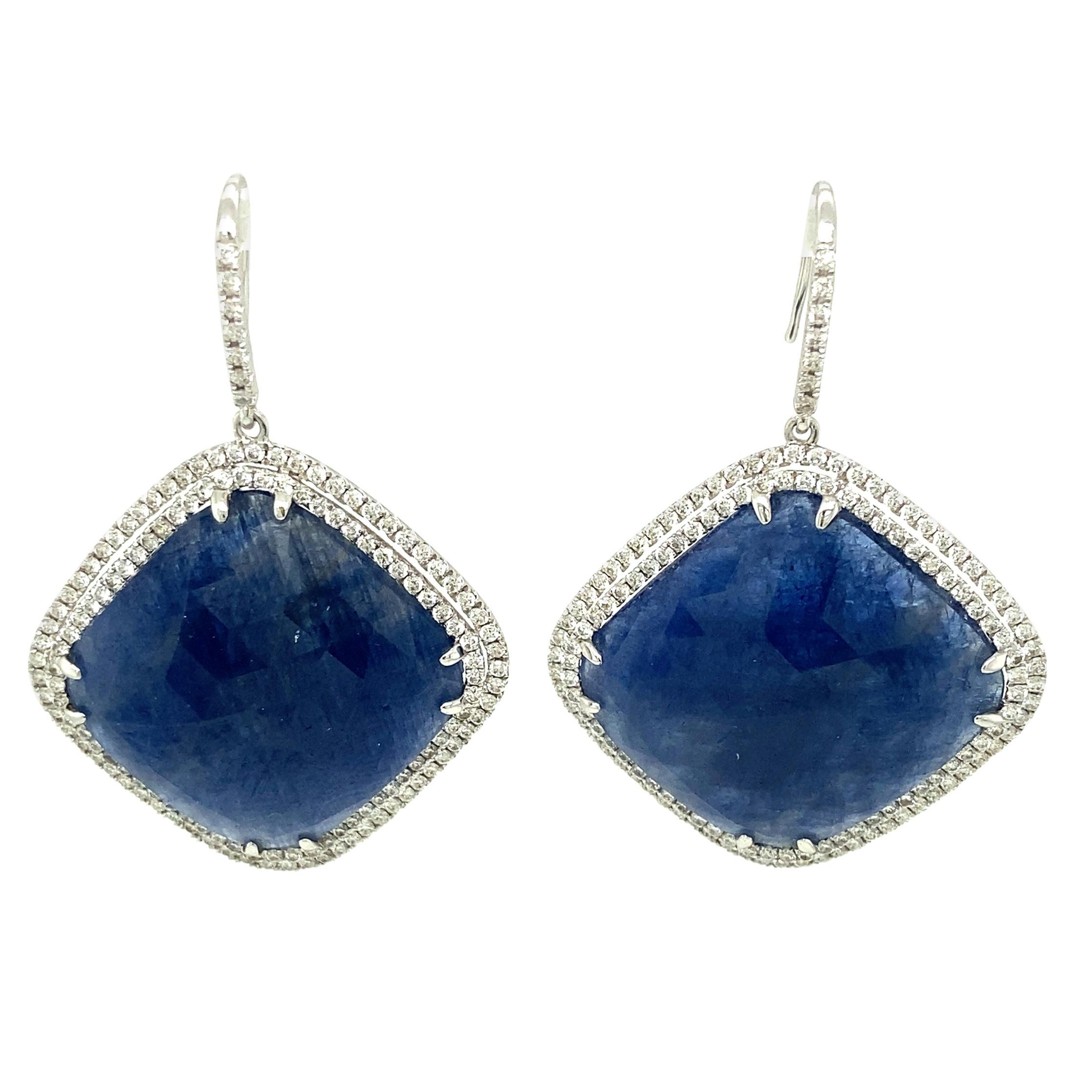 52.55 Carat GRS Certified Unheated Burmese Blue Sapphire and Diamond Earrings