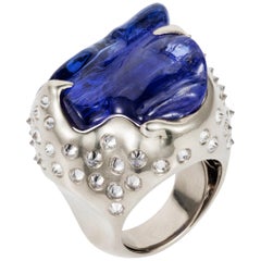 Manpriya B 52.580 carat Tanzanite Tumble Diamond 18K White Gold Cocktail Ring