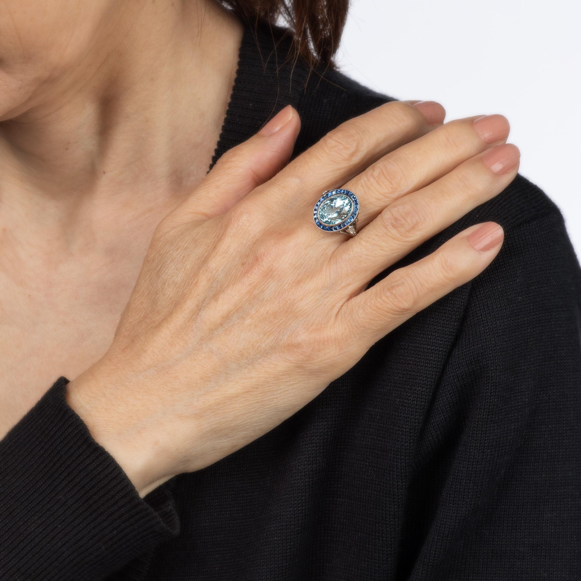 5.25ct Aquamarine Sapphire Ring Gemstone Engagement Platinum Diamond 6 Jewelry  Pour femmes en vente
