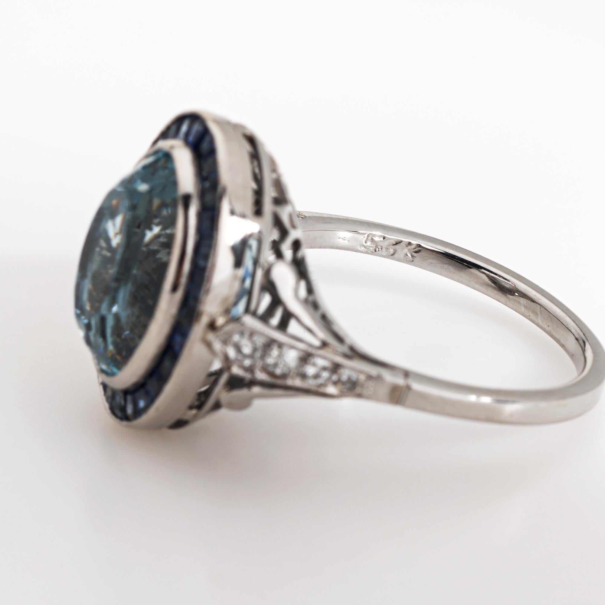 5.25ct Aquamarine Sapphire Ring Gemstone Engagement Platinum Diamond 6 Jewelry  For Sale 1