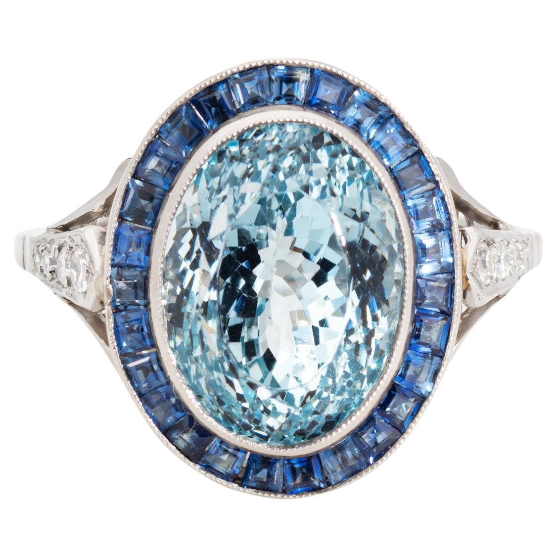 5.25ct Aquamarine Sapphire Ring Gemstone Engagement Platinum Diamond 6 Jewelry  en vente