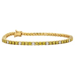 5.25 Carat Natural Fancy Yellow Diamond 18 Karat Yellow Gold Tennis Bracelet 