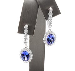 Ohrringe mit 5,25 Karat natürlichem Tansanit und Diamant aus 18 Karat massivem Weißgold
