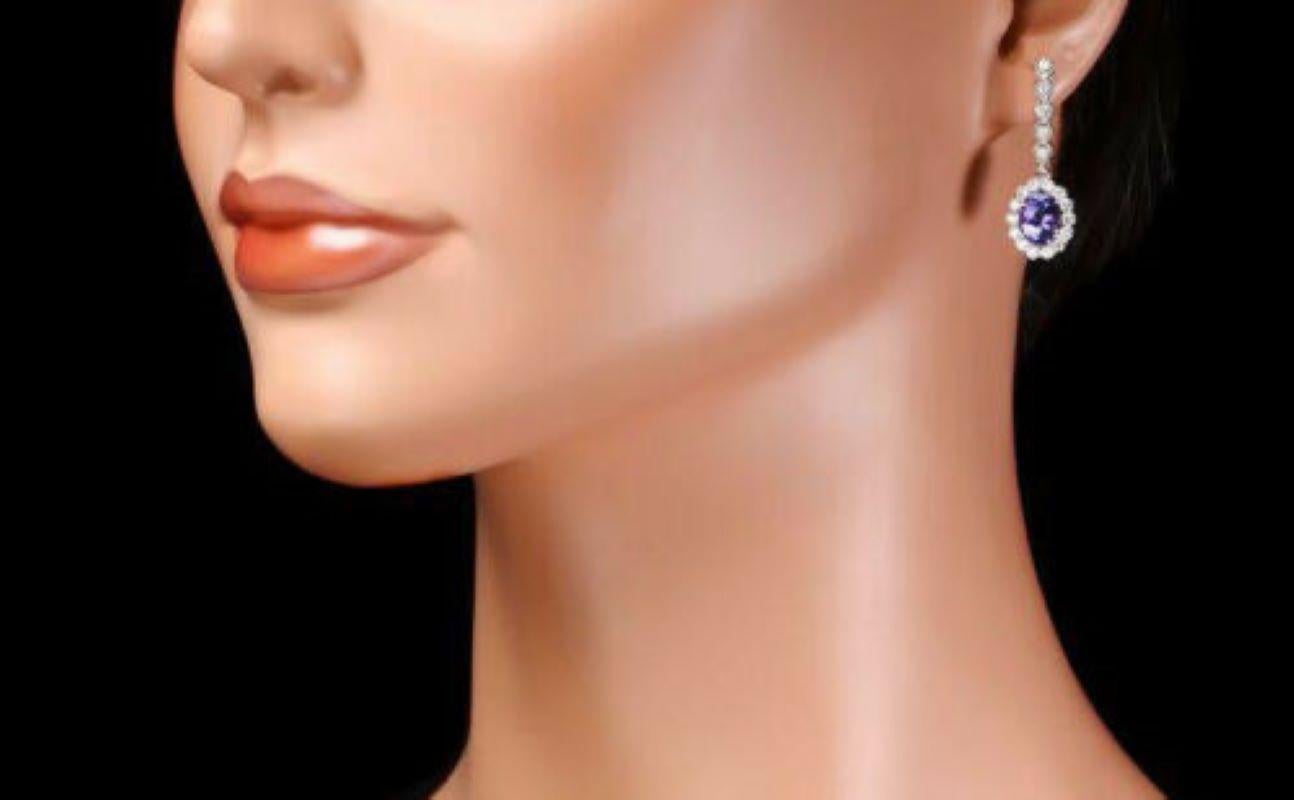 5.25 Carat Natural Tanzanite and Diamond 18 Karat Solid White Gold Earrings For Sale 1