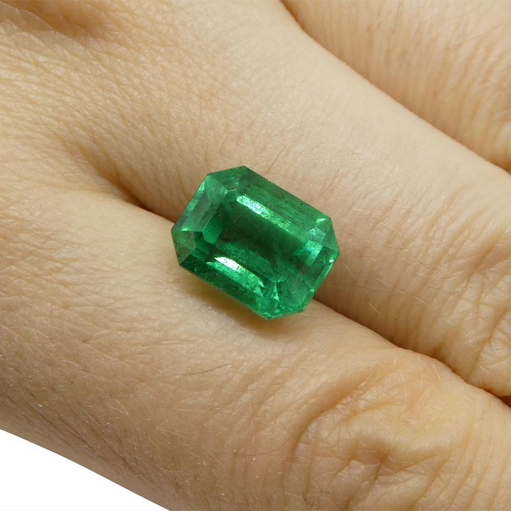 Contemporary 5.25ct Octagonal/Emerald Cut Green Emerald GIA Certified Zambia F1/Minor For Sale