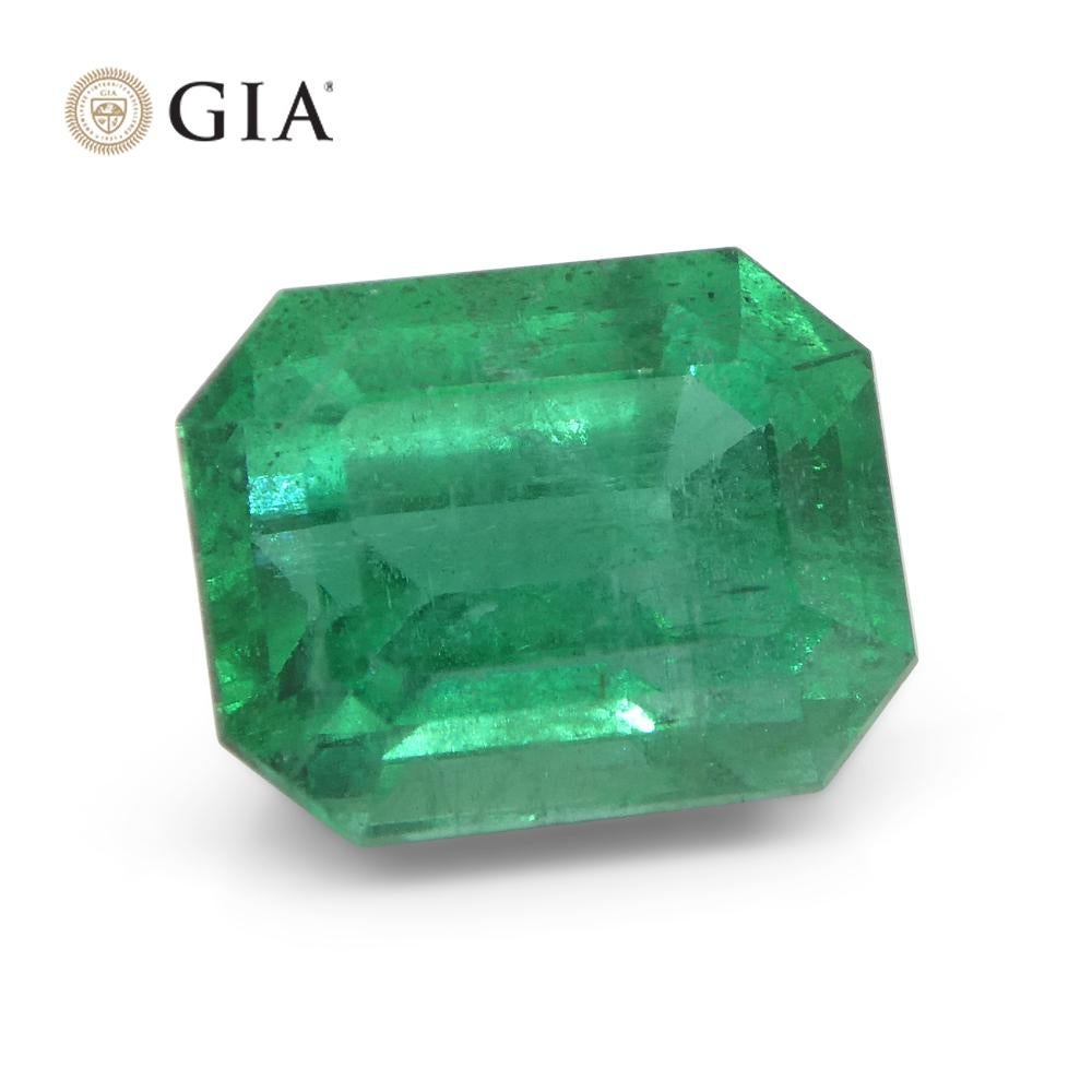 5.25ct Octagonal/Emerald Cut Green Emerald GIA Certified Zambia F1/Minor For Sale 1