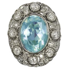 Anello cocktail con acquamarina e diamanti vintage da 5,25 ct - Platino