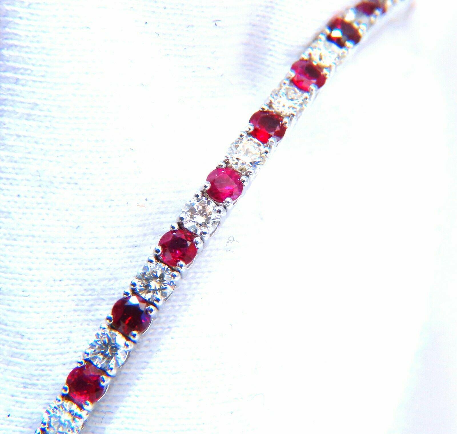 5.25ct Vivid Red Natural Ruby Diamonds Tennis Flexible Bangle Bracelet 14kt In New Condition For Sale In New York, NY
