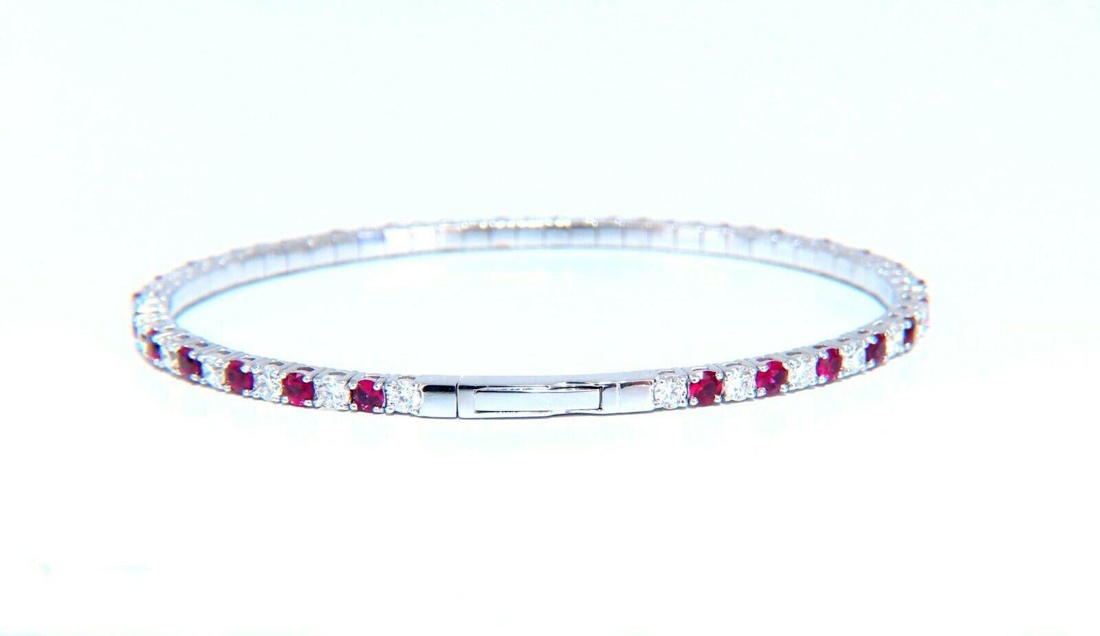5.25ct Vivid Red Natural Ruby Diamonds Tennis Flexible Bangle Bracelet 14kt For Sale 1