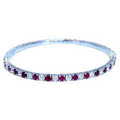 5.25ct Vivid Red Natural Ruby Diamonds Tennis Flexible Bangle Bracelet 14kt