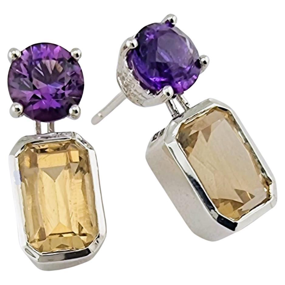 5,25ctw Citrin und 2ct Amethyst zwei Stein Sterling Silber Tropfen Ohrringe im Zustand „Neu“ im Angebot in Lanham, MD