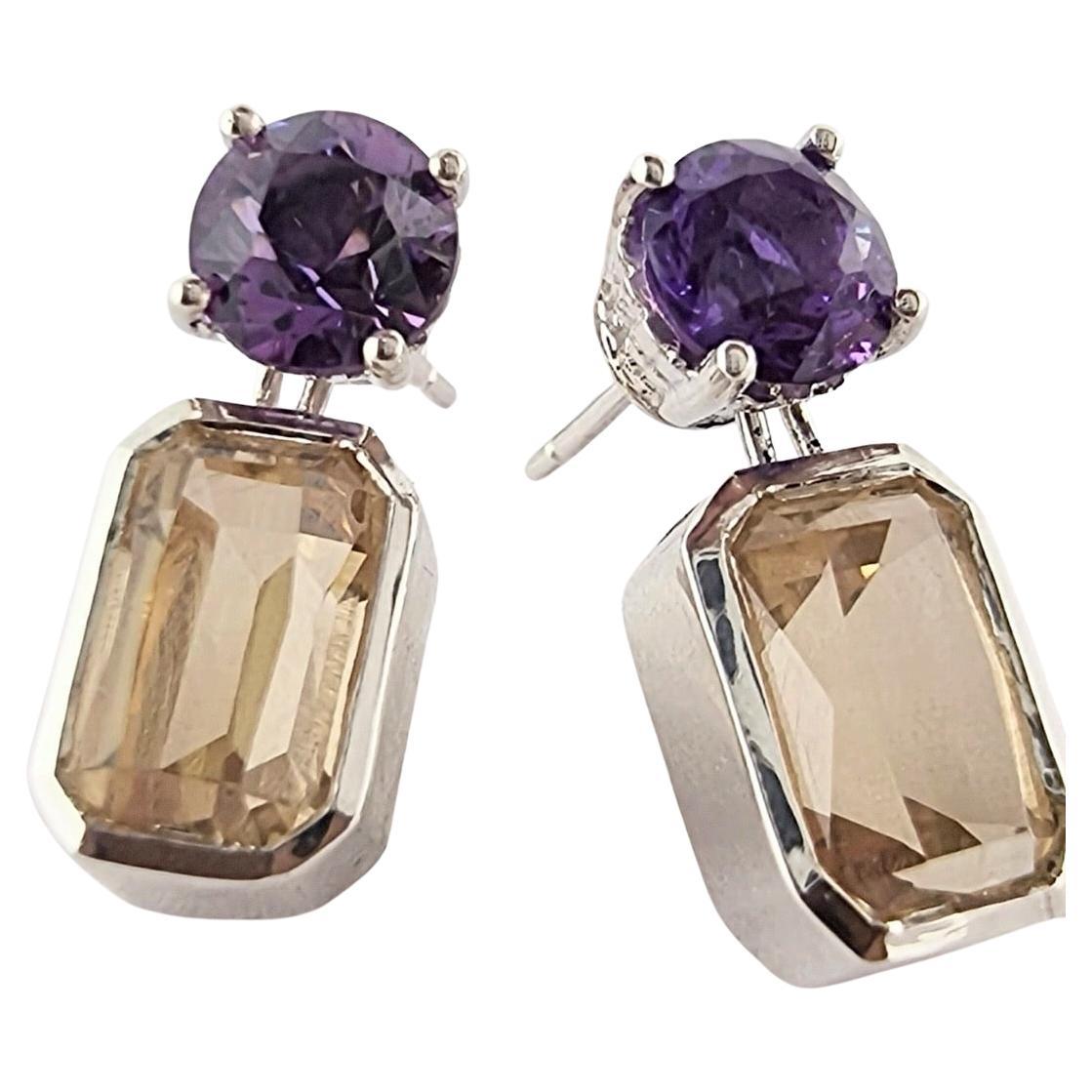 5,25ctw Citrin und 2ct Amethyst zwei Stein Sterling Silber Tropfen Ohrringe im Angebot 1