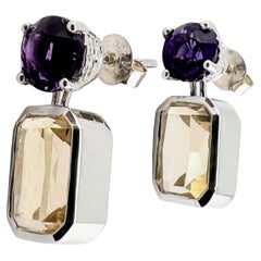5.25ctw Citrine and 2ct Amethyst two-stone Sterling Silver Drop Earrings
