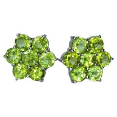 5.25ctw Natural Mint Green Peridot Screw-back Stud Earrings Platinum Silver