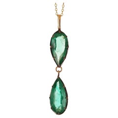 5.25tcw 14K Teardrop Emerald Georgian Styled Solitaire Pendentif