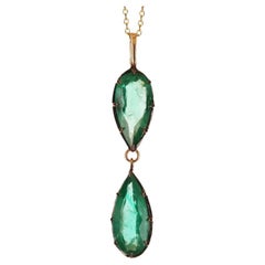 5.25tcw 14K Teardrop Emerald Georgian Styled Solitaire Pendant