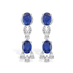 Orecchini a goccia in oro bianco 18 carati con zaffiro blu, purezza SI e colore Hi Diamond