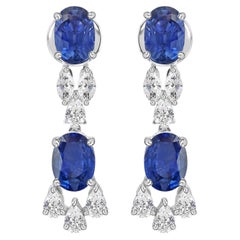 Orecchini a goccia in oro bianco 18 carati con zaffiro blu, purezza SI e colore Hi Diamond