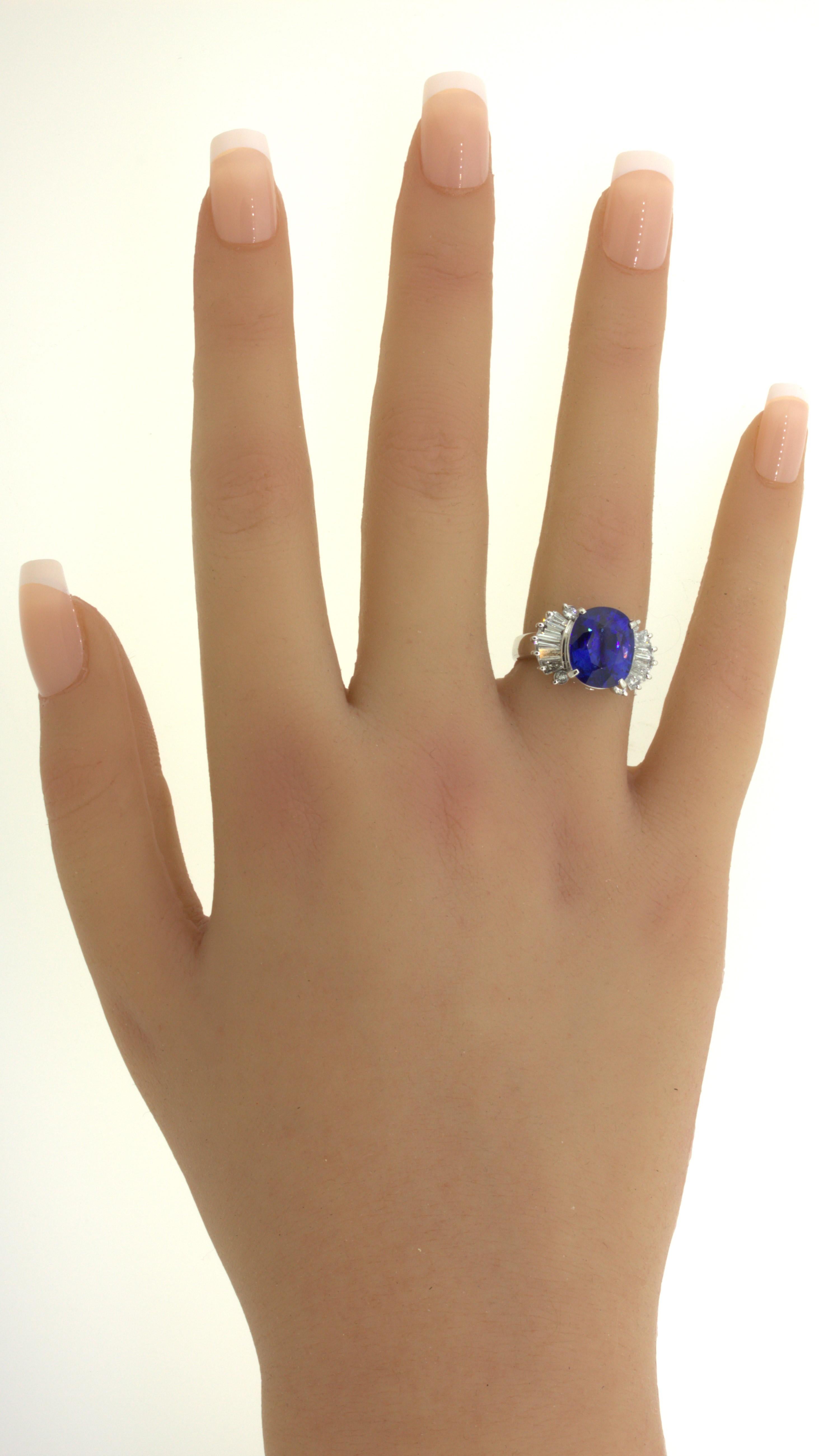 5.26 Carat Ceylon Sapphire Diamond Platinum Ring, GIA Certified For Sale 8