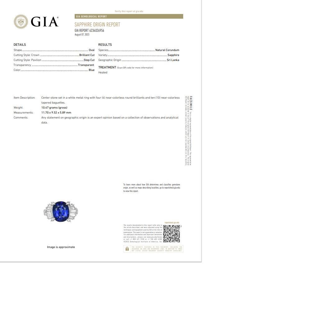 Bague en platine avec saphir de Ceylan de 5,26 carats et diamants, certifiée GIA en vente 9