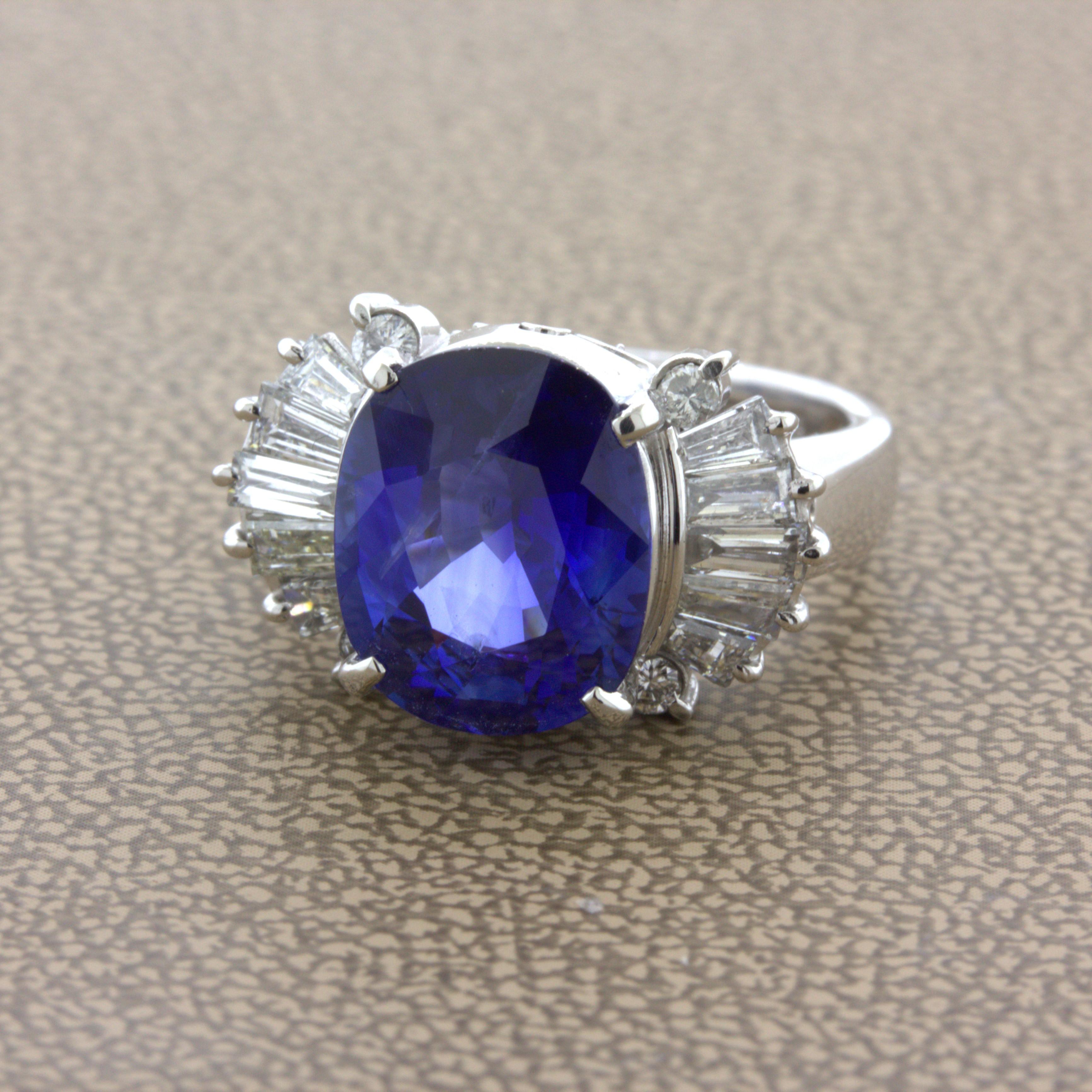 5.26 Carat Ceylon Sapphire Diamond Platinum Ring, GIA Certified In New Condition For Sale In Beverly Hills, CA