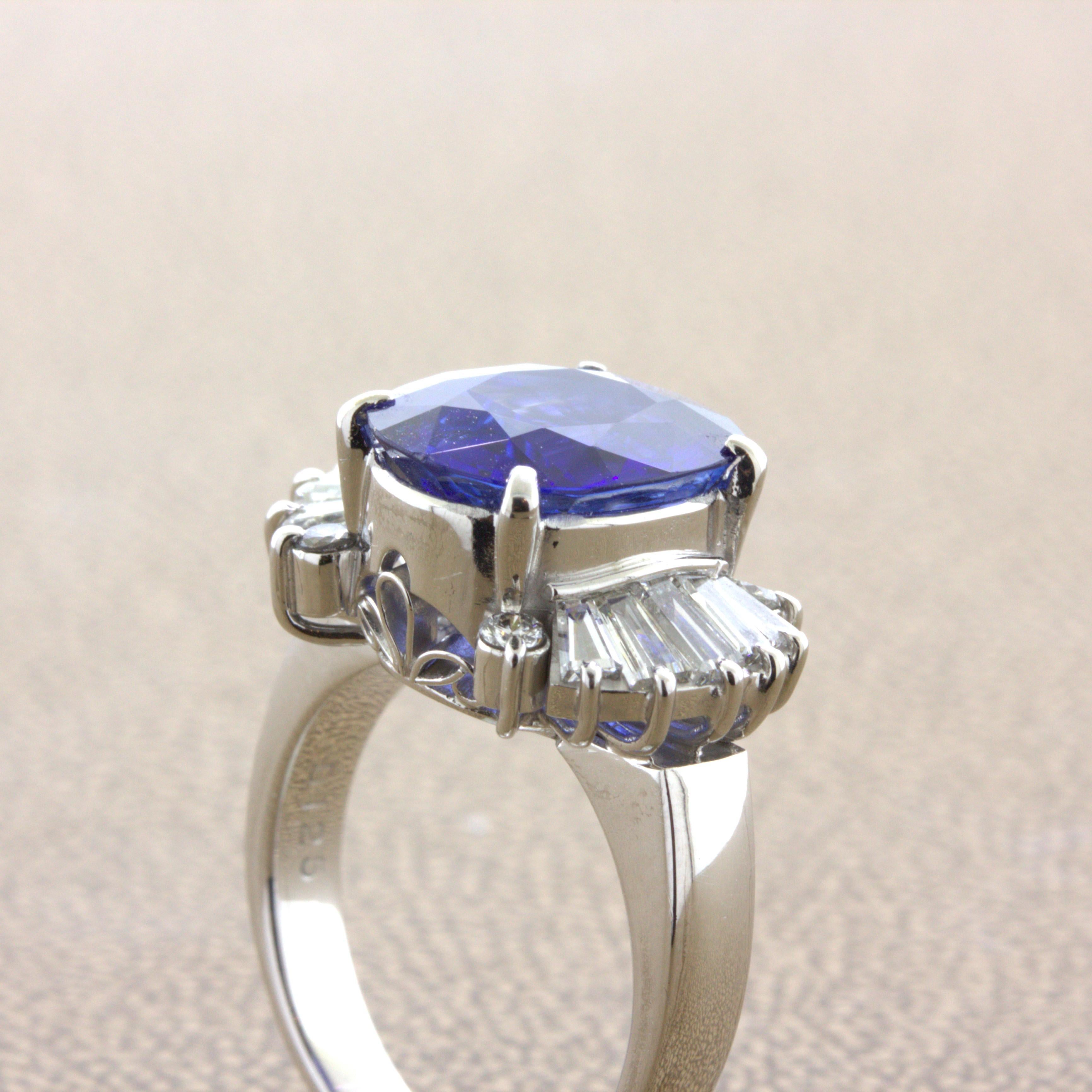 5.26 Carat Ceylon Sapphire Diamond Platinum Ring, GIA Certified For Sale 2